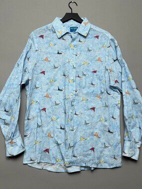 Vintage Michaels Shirt Mens XL Blue Abstract Print Long Sleeve Button Up